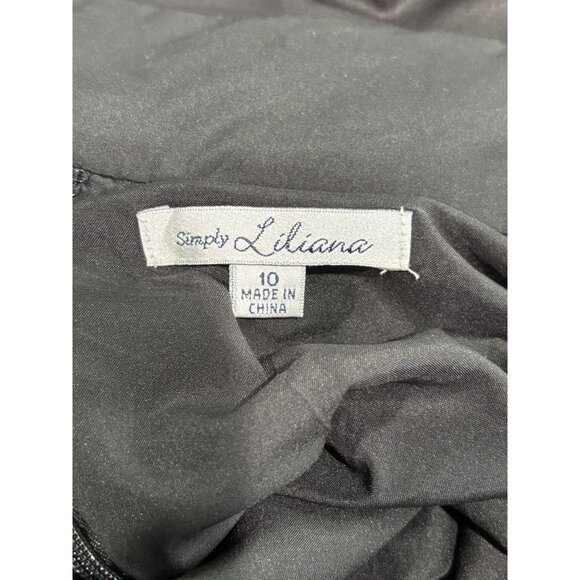 Simply Liliana Black Dress W/ Satin Skirt & Beaded Sleeve Detail Size 10 Womens - Picture 9 of 11